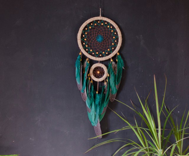 Handmade Traditional Green Feathers Dreamcatcher – Creatfunny