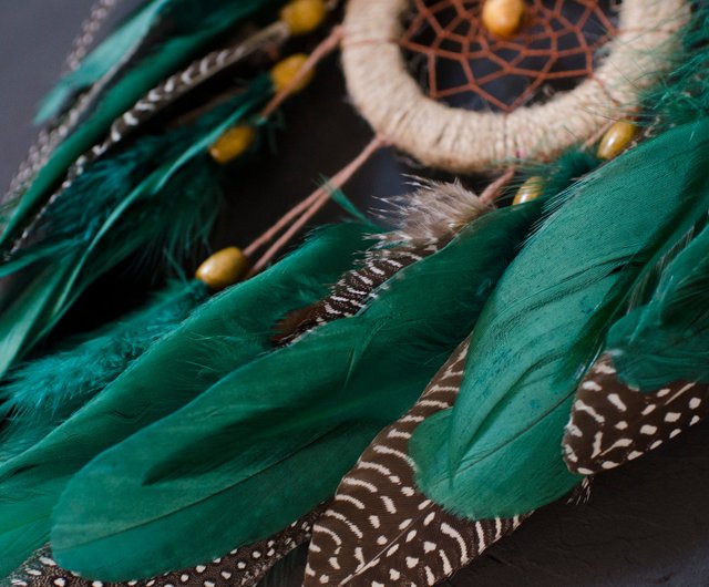 Handmade Traditional Green Feathers Dreamcatcher – Creatfunny