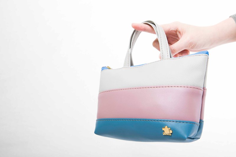 PINKOI獨家販售商品-春夏限定 涼感拼接迷你托特 - 手提包/手提袋 - 真皮 粉紅色
