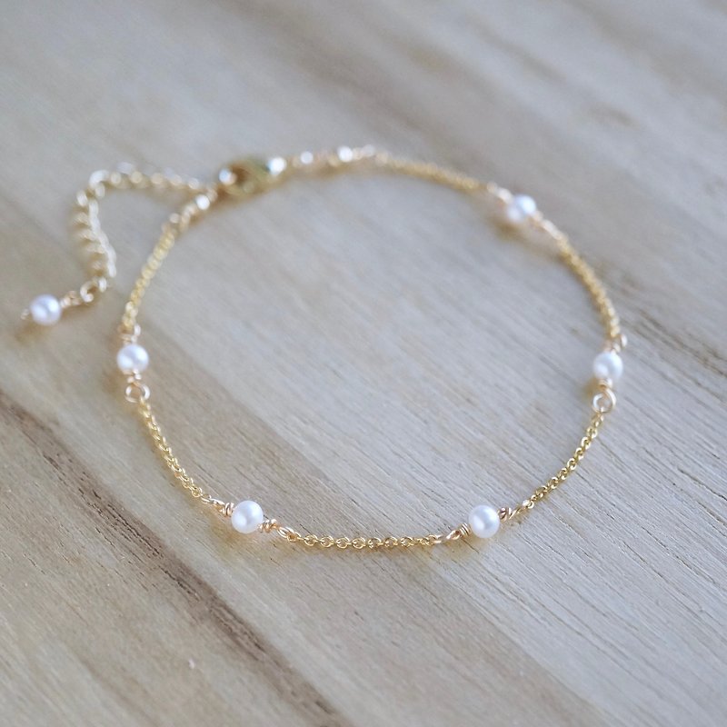ITS-B112【14KGF・Pearl】Spacer Gemstone bracelet - Bracelets - Pearl Gold