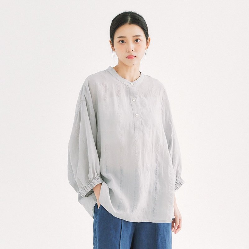 【Simply Yours】Jade plaid top gray F - เสื้อผู้หญิง - ผ้าฝ้าย/ผ้าลินิน สีเทา