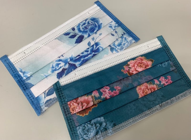 【奕綸台灣製】成人平面防護口罩_天絲旗袍系列 (10入/盒) - 口罩/口罩收納套 - 其他材質 藍色