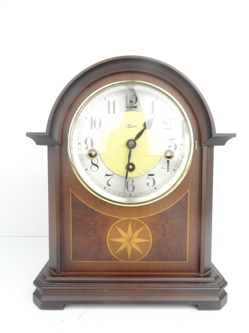 Vintage German Westminster Chime 8 Day Mantel Clock HERMLE Shelf Bracket - Clocks - Wood Brown