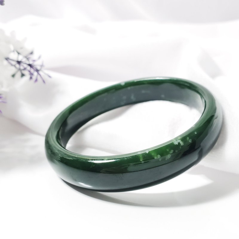 天然和闐碧玉 雪花 招財 手鐲 19cm 附第三方檢驗證書 單品 禮物 - 手鍊/手環 - 寶石 綠色
