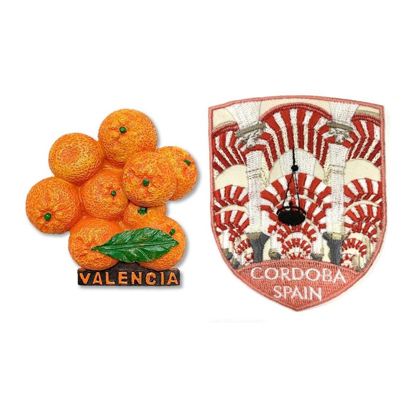 西班牙瓦倫西亞橘子立體冰箱貼+西班牙 科爾多瓦主教座堂 繡片貼 - 磁鐵 - 橡膠 多色