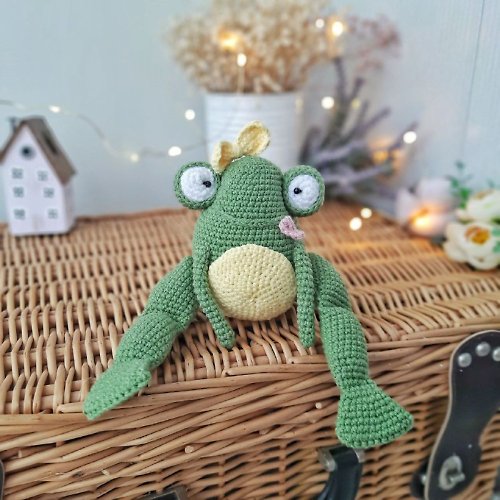 Rizhik_toys Stuffed green frog plush toy. Cute soft frog for baby shower gift. Plush frog