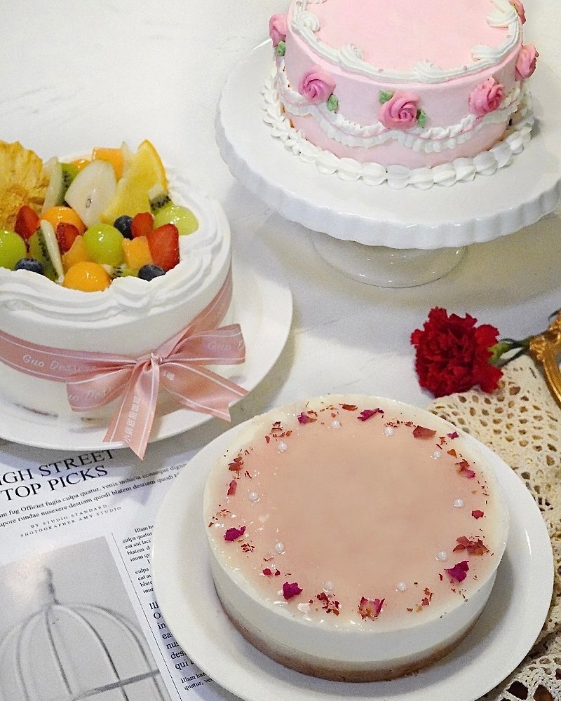 Fruit, rose lychee, taro pudding Mother’s Day cake - Cake & Desserts - Other Materials 