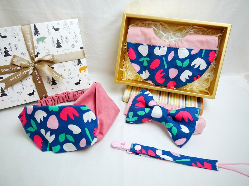 Miyue Gift Box│Six-layer Yarn Towel Mother and Daughter Pacifier Chain:::Tulip Garden - ของขวัญวันครบรอบ - ผ้าฝ้าย/ผ้าลินิน สีน้ำเงิน