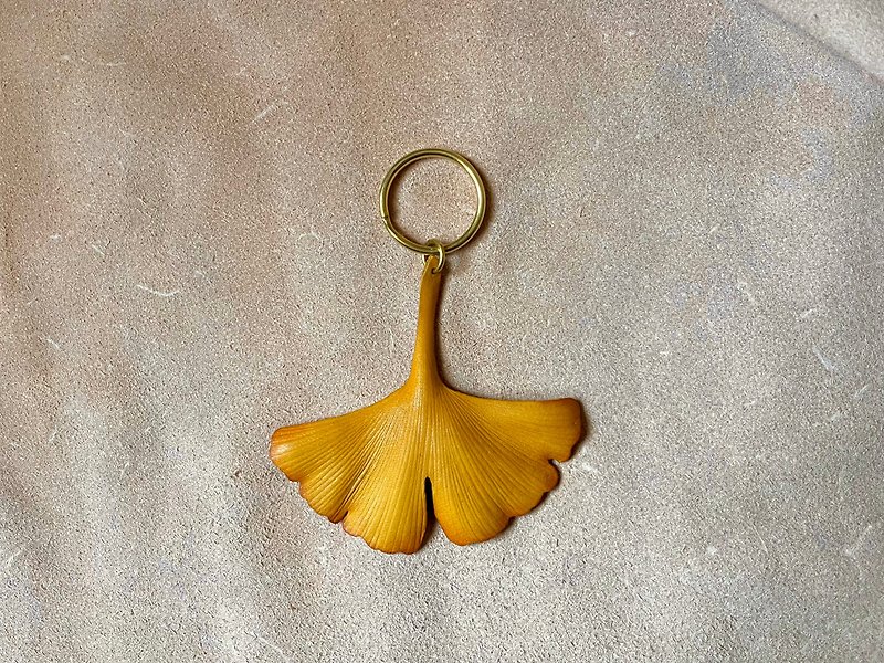 Yeebee-Ginkgo Leaf Blessing Key Ring (Large) Spot - Badges & Pins - Genuine Leather 