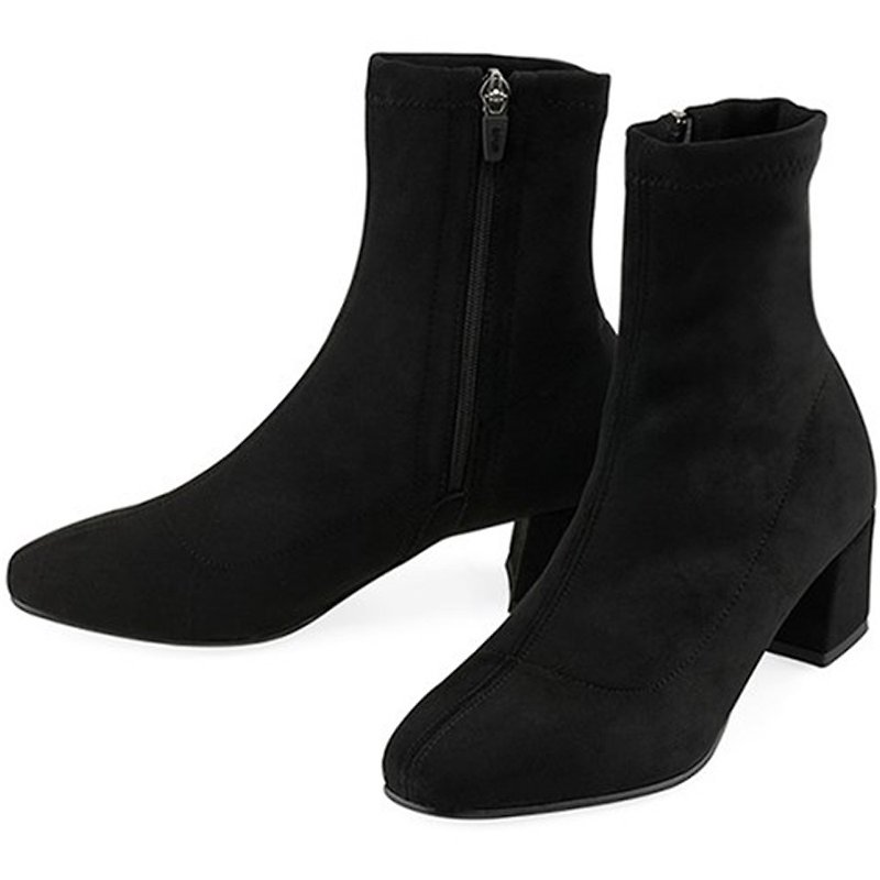SPUR - 彈力絨面襪靴 MF9058 BLACK - 女款短靴 - 其他人造纖維 黑色