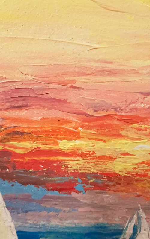 アクリル画　原画　「夕焼け」額縁付　SMサイズ　キャンバス 花の咲く路地10」アクリル画 原画 風景画 額縁付 SMサイズ 絵画