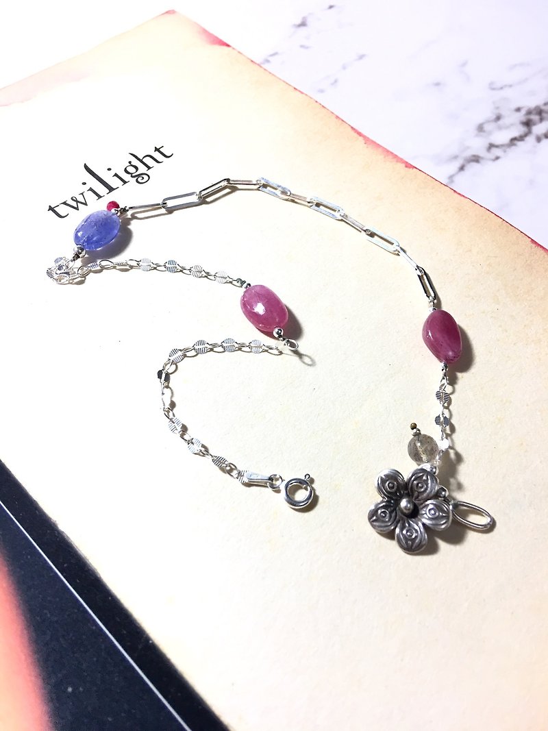 Ops Tanznite Ruby silver bracelet - 丹泉石/純銀/紅寶石/限定 - 手鍊/手鐲 - 寶石 銀色