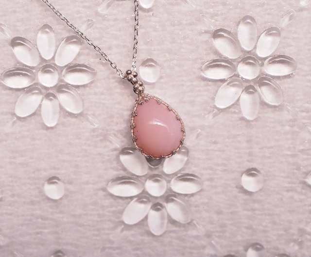 天然ピンクオパール 純銀製ハンドメイドネックレス Pink Opal handmade