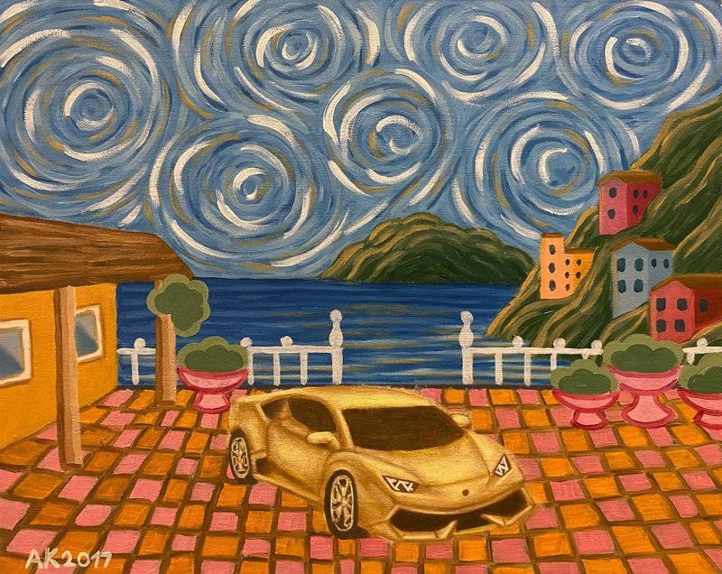 Italian Mood, original oil painting, oil on canvas, Lamborghini, impressionism - 壁貼/牆壁裝飾 - 其他材質 多色
