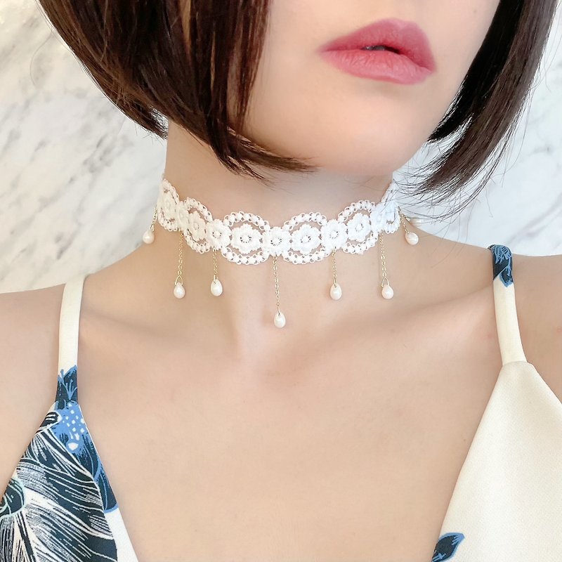 White / Camilla Necklace / Choker SV277WH - Chokers - Polyester White