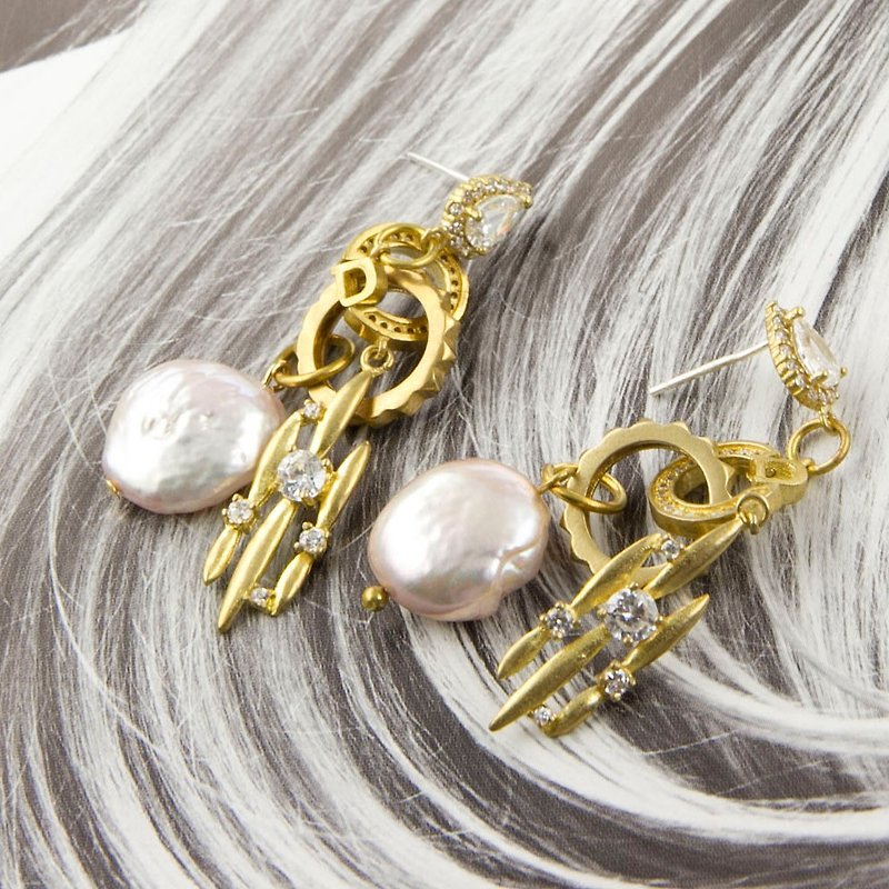 BLOSSOM SERIZES - Natural Stone x Freshwater Pearl Swarovski's First Song Needle - Earrings & Clip-ons - Copper & Brass 