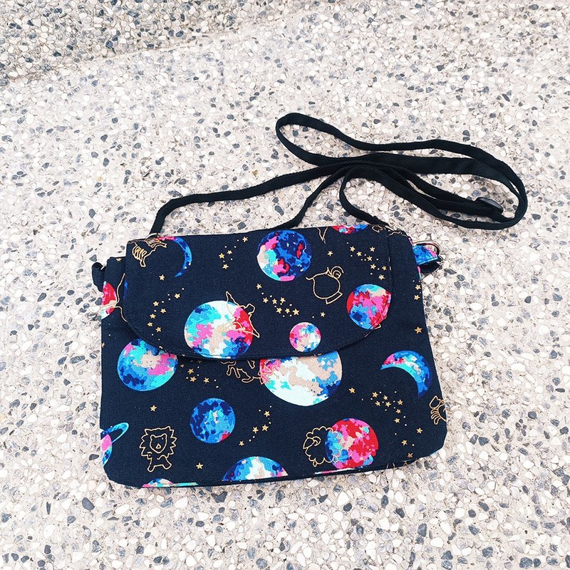 Mobile phone side backpack - constellation - กระเป๋าแมสเซนเจอร์ - ผ้าฝ้าย/ผ้าลินิน สีน้ำเงิน