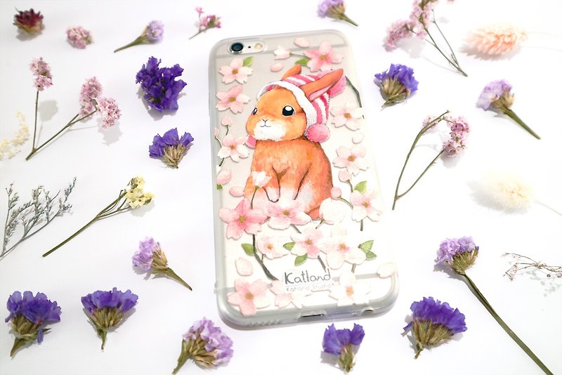 自家設計 - 櫻花帽子兔手機殼 保護套Phone Case F1R02 - 手機殼/手機套 - 塑膠 銀色