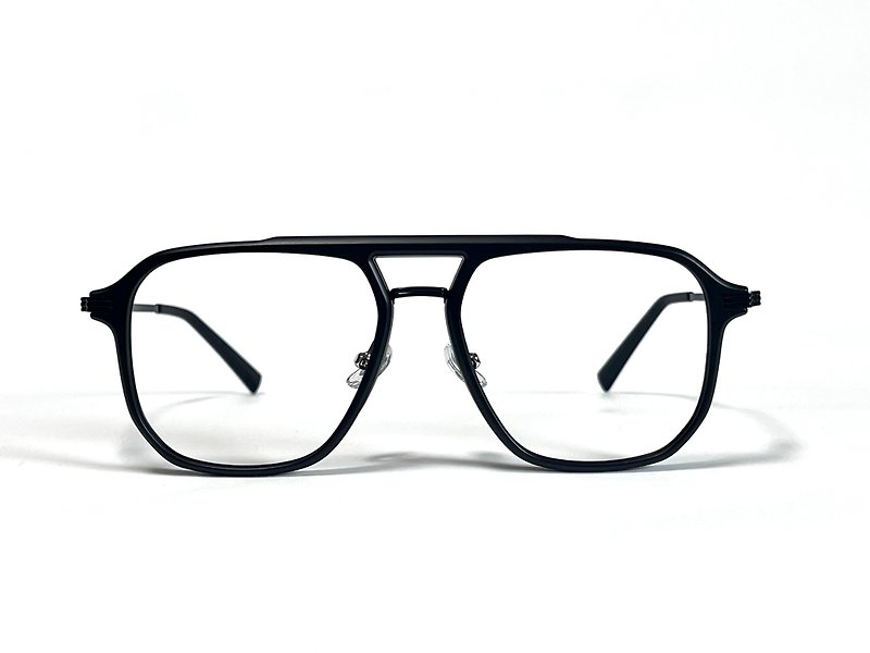 其他材質 眼鏡/眼鏡框 黑色 - 雙槓復古複合式材質 濾藍光眼鏡