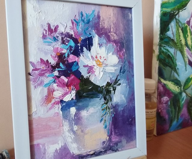 花の絵。原画。白と紫の花で絵を描きます。 - ショップ AboutART ウォールデコ・壁紙 - Pinkoi