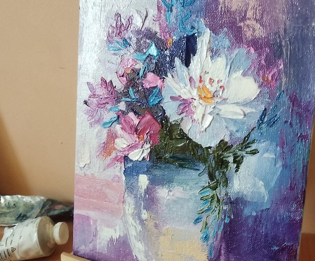 花の絵。原画。白と紫の花で絵を描きます。 - ショップ AboutART ウォールデコ・壁紙 - Pinkoi