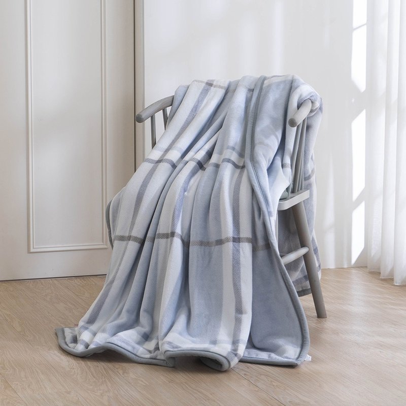 送禮首選-法蘭絨雙面毯/晨慕灰藍格(僅宅配 - 被/毛毯 - 聚酯纖維 多色