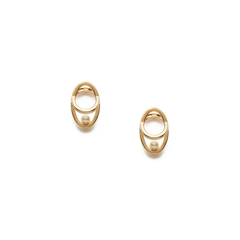 衛星耳環 925銀厚鍍18K金 Europa Pearl Earring - 耳環/耳夾/耳骨夾 - 珍珠 金色