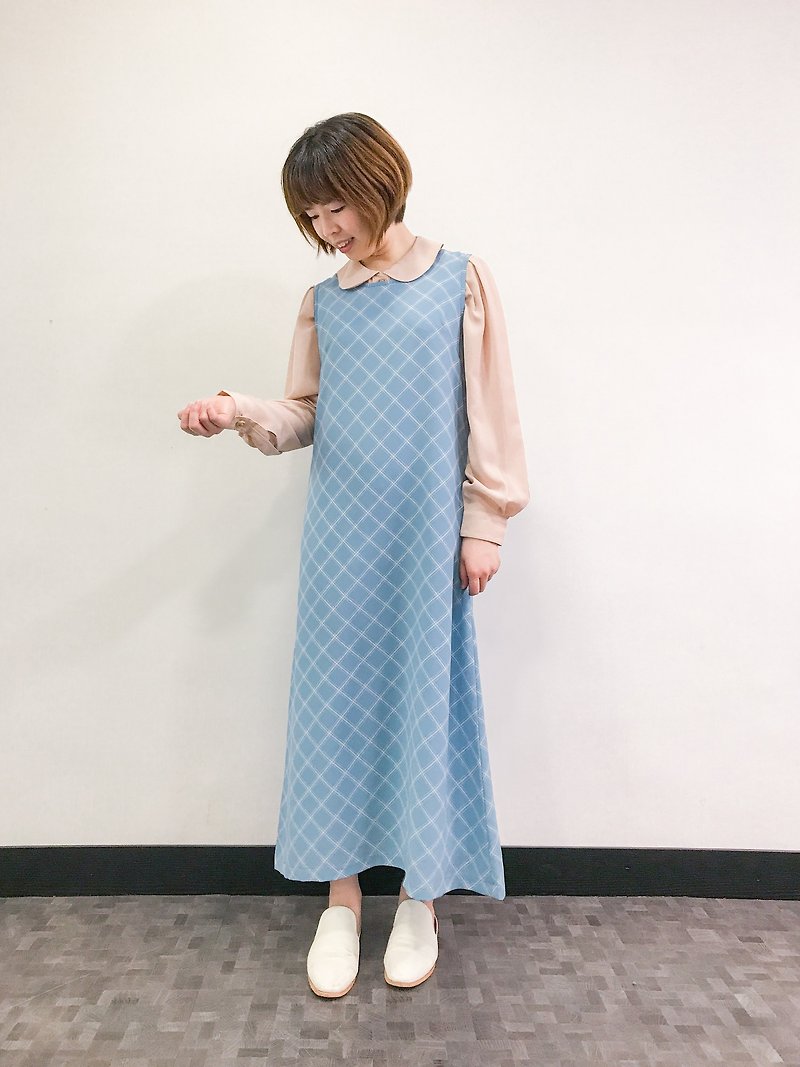 …｛DOTTORI :: DRESS｝Sky Blue Checkered Sleeveless Dress - One Piece Dresses - Other Materials Blue