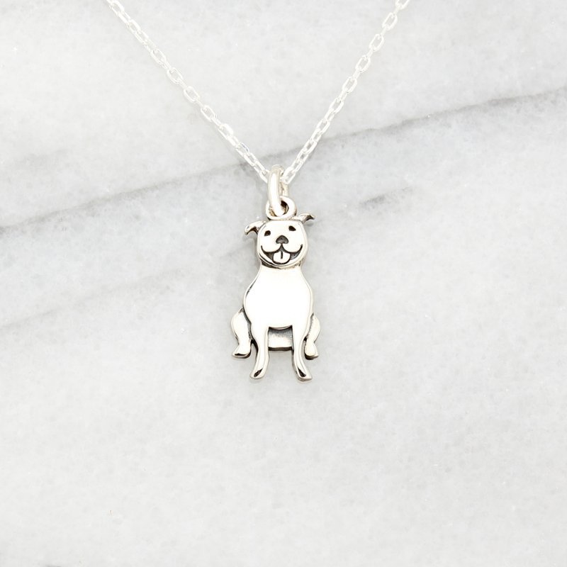 【Angel & Me】Cute Pit Bull Dog s925 sterling silver necklace Birthday gift - สร้อยคอ - เงินแท้ สีเงิน