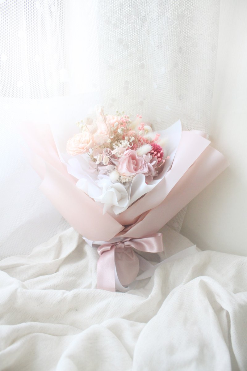 Pink Peerless Youth Chapter・Sweet Pink Immortal Rose and Cotton Bouquet - Dried Flowers & Bouquets - Plants & Flowers Pink