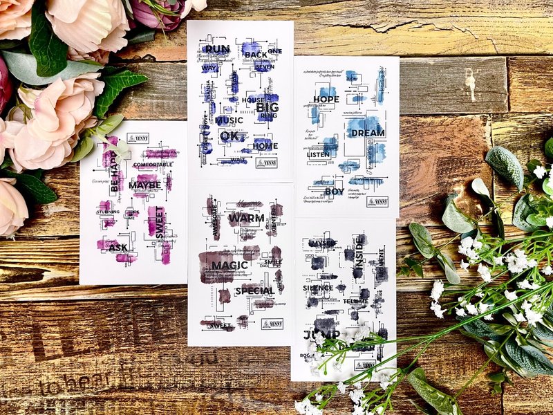 （霧面透明貼紙5張單包）水彩方形類型 - 貼紙 - 防水材質 多色