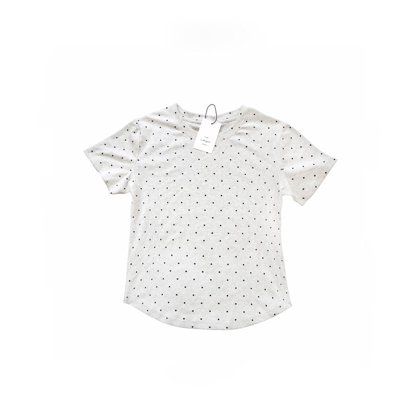 法式亞麻灰黑點點棉T-SHIRT上衣 - 女 T 恤 - 棉．麻 灰色