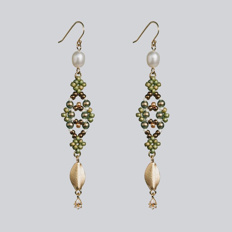 Fatima Earrings 法締瑪圖紋迷宮耳飾 - 耳環/耳夾/耳骨夾 - 玻璃 綠色