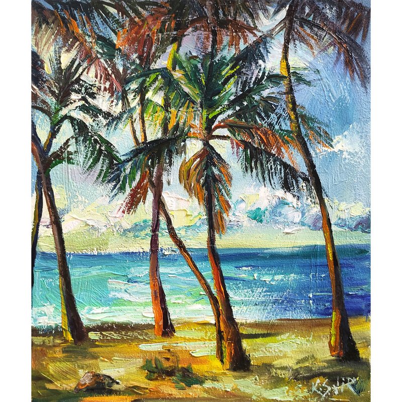Riyuewan Beach Painting Palm Tree Original Art Hainan Painting Coastal Wall Art - 海報/掛畫/掛布 - 其他材質 多色