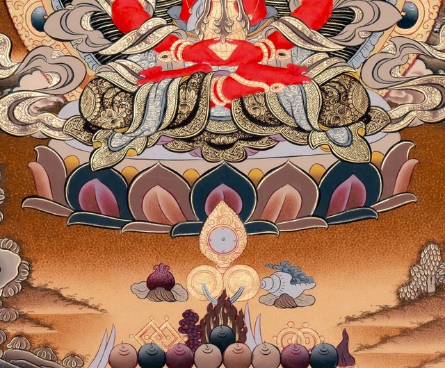 手描きの阿弥陀仏タンカ | 長寿と精神的成長を象徴するチベット
