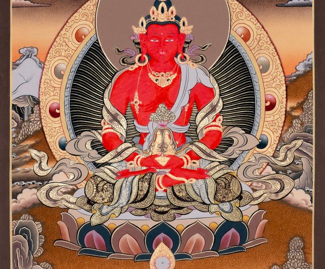 期間限定セール 手描きの阿弥陀仏タンカ 長寿と精神的成長を象徴するチベット | 絵画