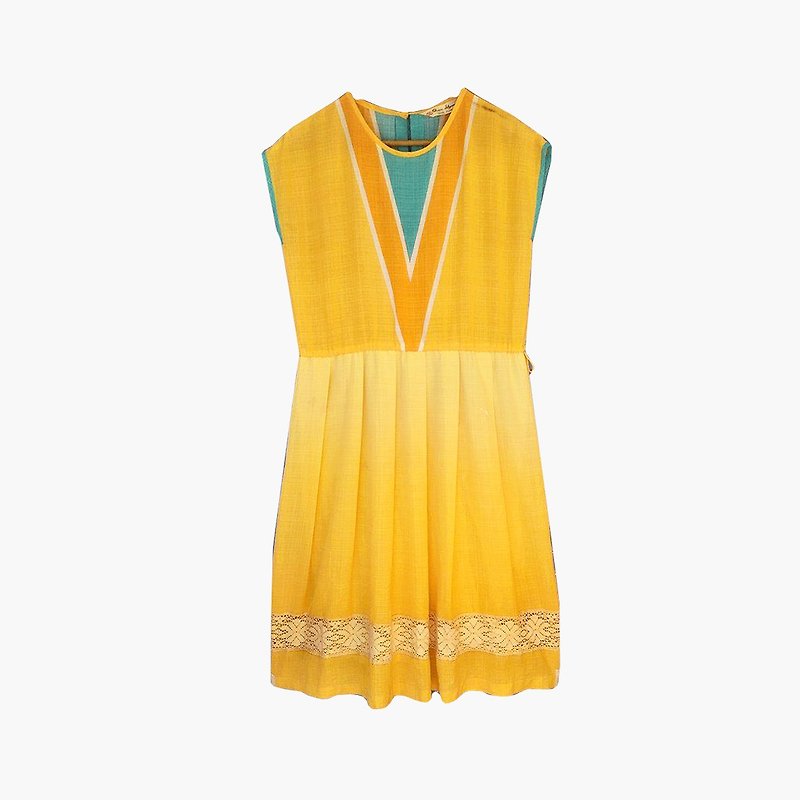 ヴィンテージノースリーブのドレス - ワンピース - コットン・麻 オレンジ