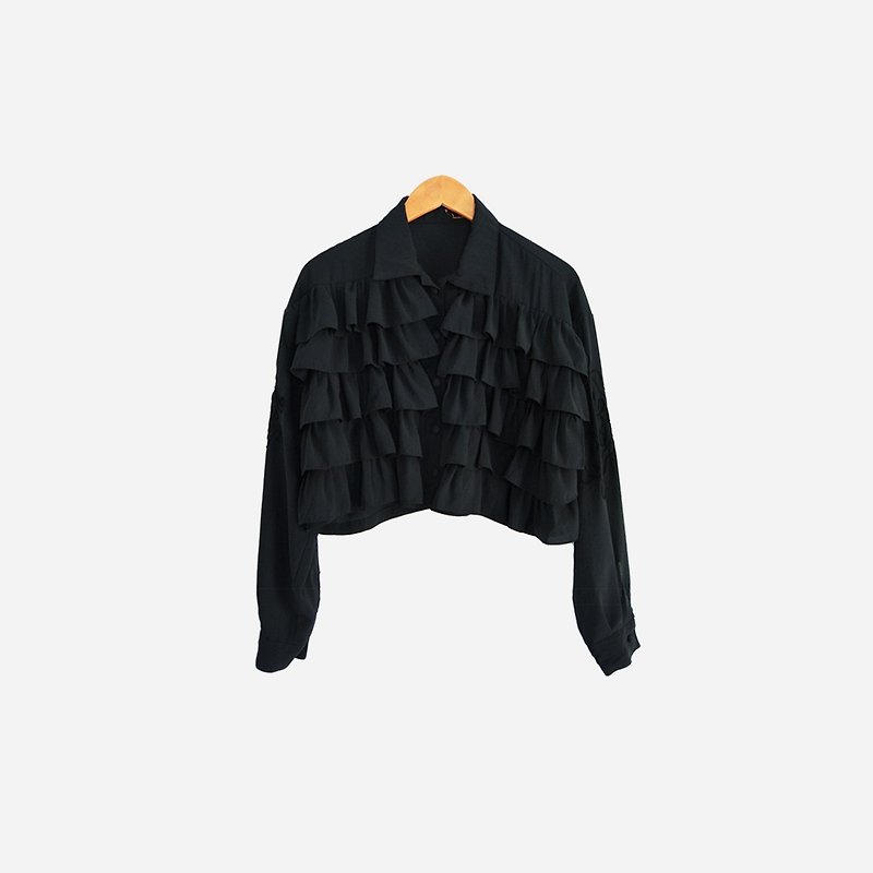 脫臼古著 / 層層波浪素黑襯衫 no.651 vintage - 恤衫 - 其他材質 黑色