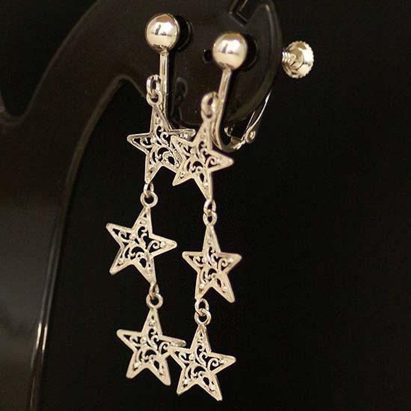Three-star arabesque Clip-On[Free Shipping] Silver Silver Star Arabesque Tribal - Earrings & Clip-ons - Other Metals Silver