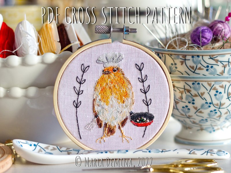 Chef Robin PDF cross stitch pattern 鸟十字绣 - 手工藝教學/工具書 - 其他材質 