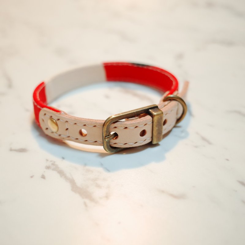 Dog collar No. S passion red + black and white dots with bells can add tag - Collars & Leashes - Cotton & Hemp 