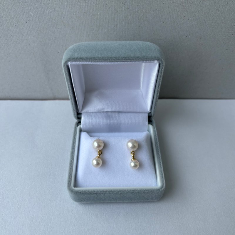 雙珠小夜曲 Akoya 海水珍珠 皮光好 近無暇 14KGF耳環 - 耳環/耳夾/耳骨夾 - 珍珠 粉紅色