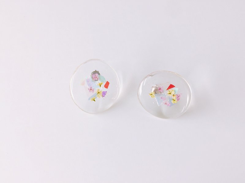 Flower Glass Series - Blue Glass Ear Dry Flower Hand Earrings Ear Pin - Earrings & Clip-ons - Other Materials Pink