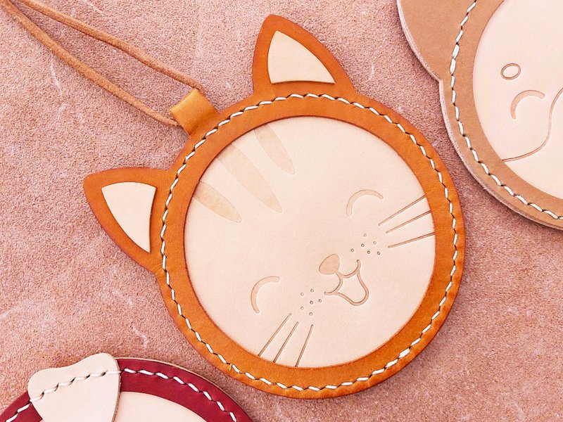 貓咪卡片套 狗 豬 喵喵 皮革材料包 好好縫 DIY 證件套 寵物 Cat - 皮件/皮革 - 真皮 橘色