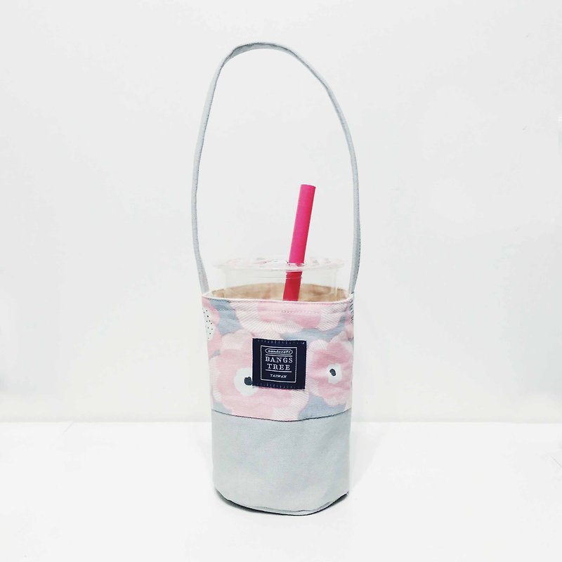 Drink bag - pink poppies - ถุงใส่กระติกนำ้ - ผ้าฝ้าย/ผ้าลินิน สึชมพู