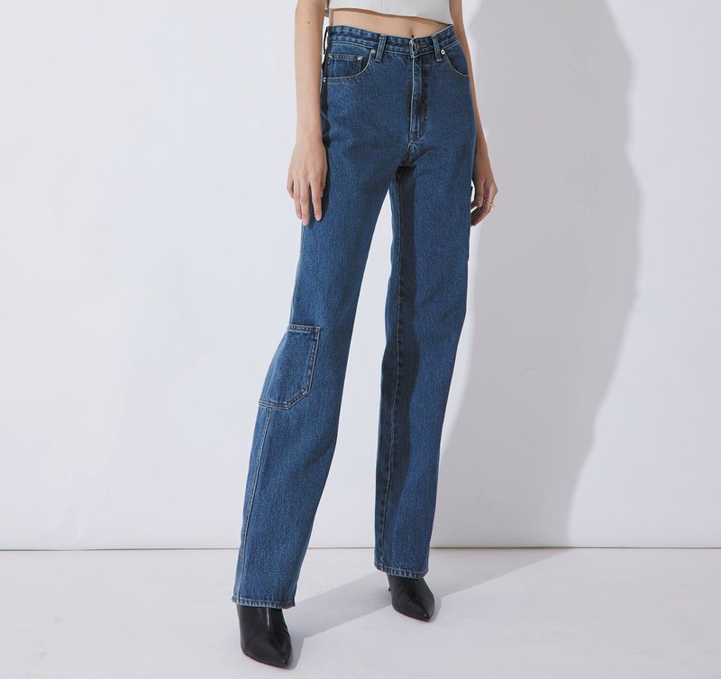 JEANS Mid-Rise Pocket Mid-Blue - Women's Pants - Cotton & Hemp Blue