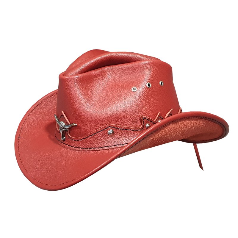 Country Cowboy Red Leather Hat - 帽子 - 真皮 紅色
