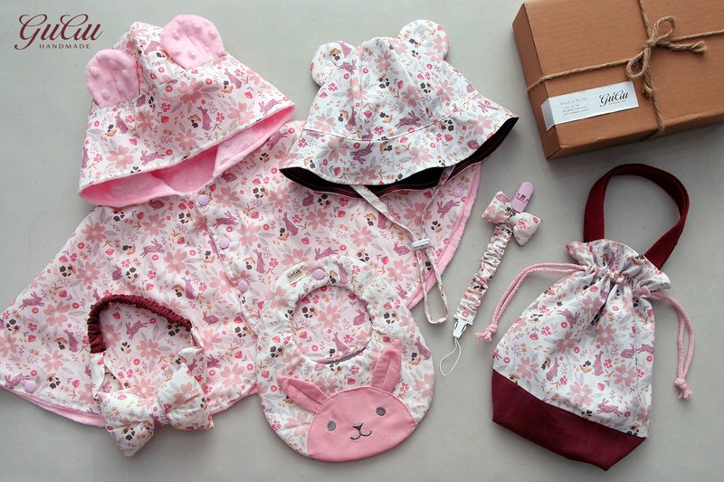 Gugu handmade-pink rabbit flower/flower pocket/ pacifier chain/headband/sun hat/ pacifier chain/cloak/moon gift box - ของขวัญวันครบรอบ - ผ้าฝ้าย/ผ้าลินิน 