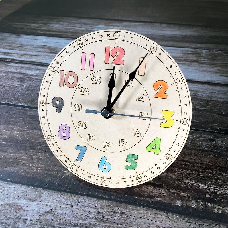 Children's learning clock 6 inch silent machine core teaching aids Taiwan - Clocks - Wood Khaki