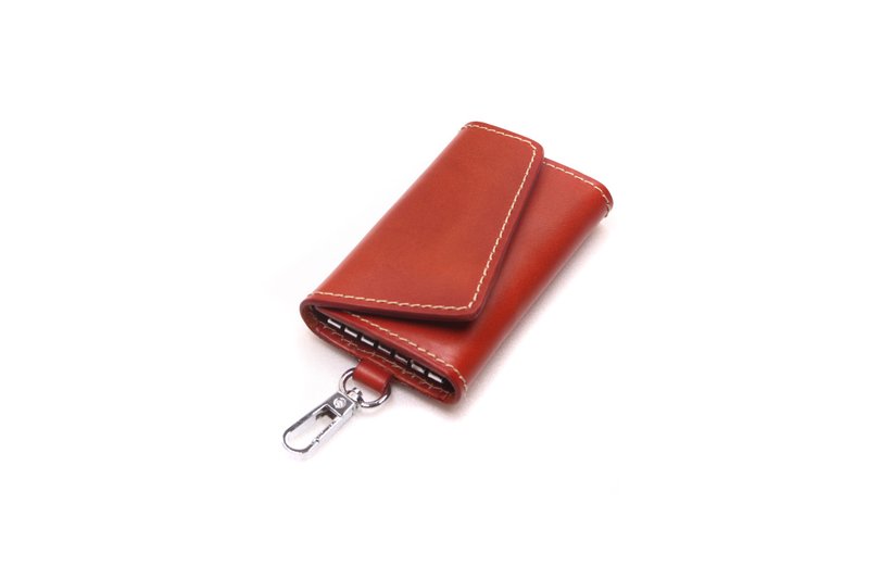 Oblique Back Two Card Leather Key Case- Brown Burgundy - Keychains - Genuine Leather 